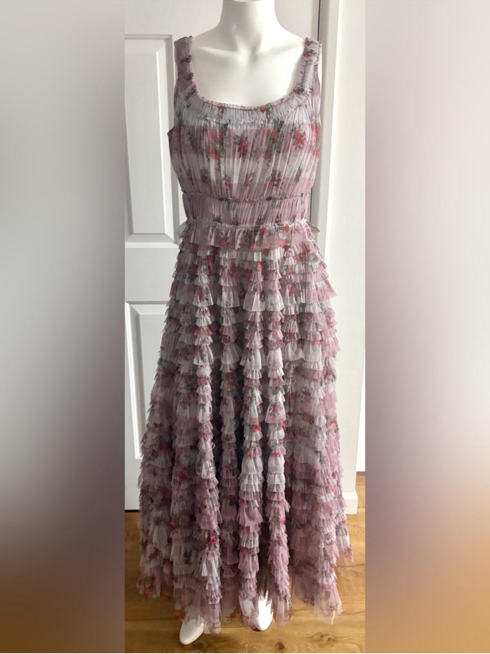 NWT. Mac Duggal an incredibly beautiful evening dress with a round neckline.